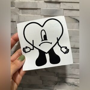 Handmade Bad Bunny Heart Decal Stickers - 2 Pack - 3 Inches - in Black